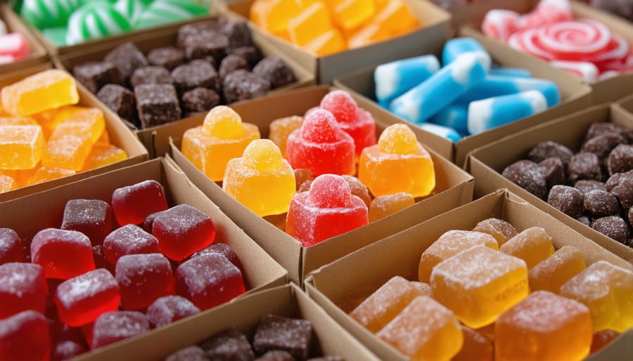 Assorted exotic candy in eco-friendly packing materials