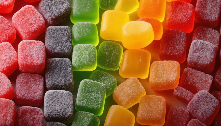 Various freeze-dried candies displayed to highlight their colors and textures